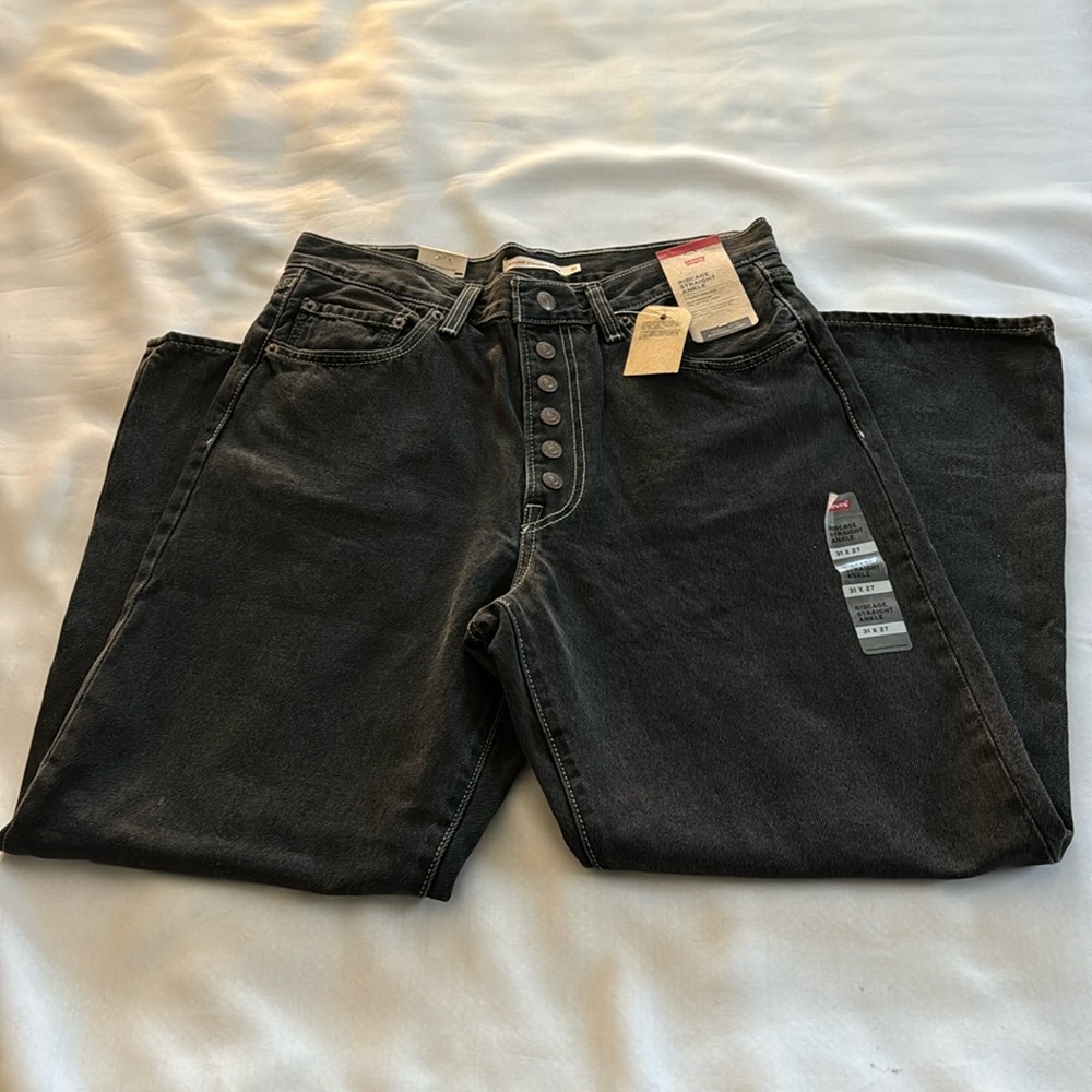 High-Rise Button-Fly Women's Jeans - Black - Picture 1 of 5